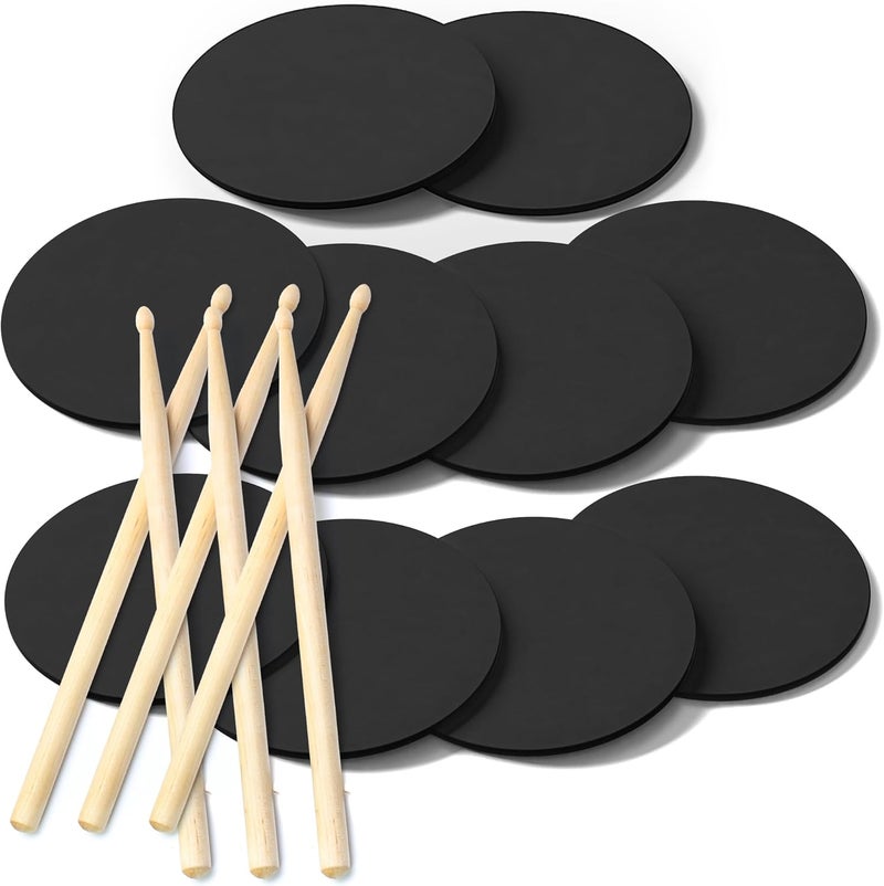 Xcel 10 Drum Practice Pads + 6 Drum Sticks - Portable for Snare, Drum Kits - Non Slip for Stability - 11 Inch Round x 3/8 Inch Thick (10 Drum Pads + 6 Drum Sticks) - Image 1